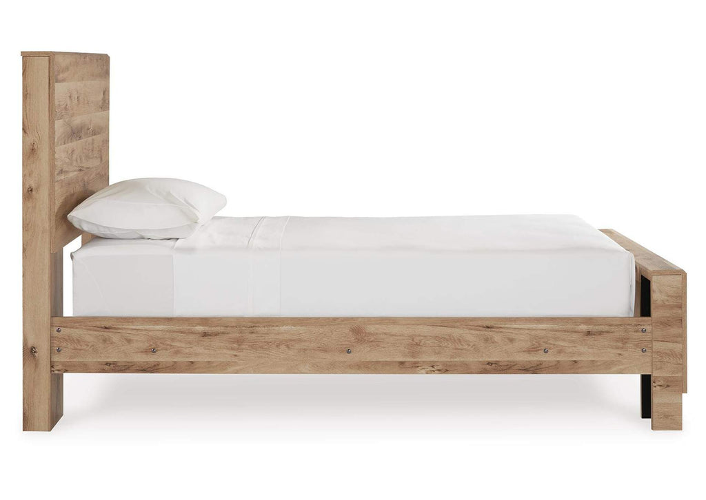 Hyanna Twin Panel Bed with Mirrored Dresser, Chest and Nightstand side view