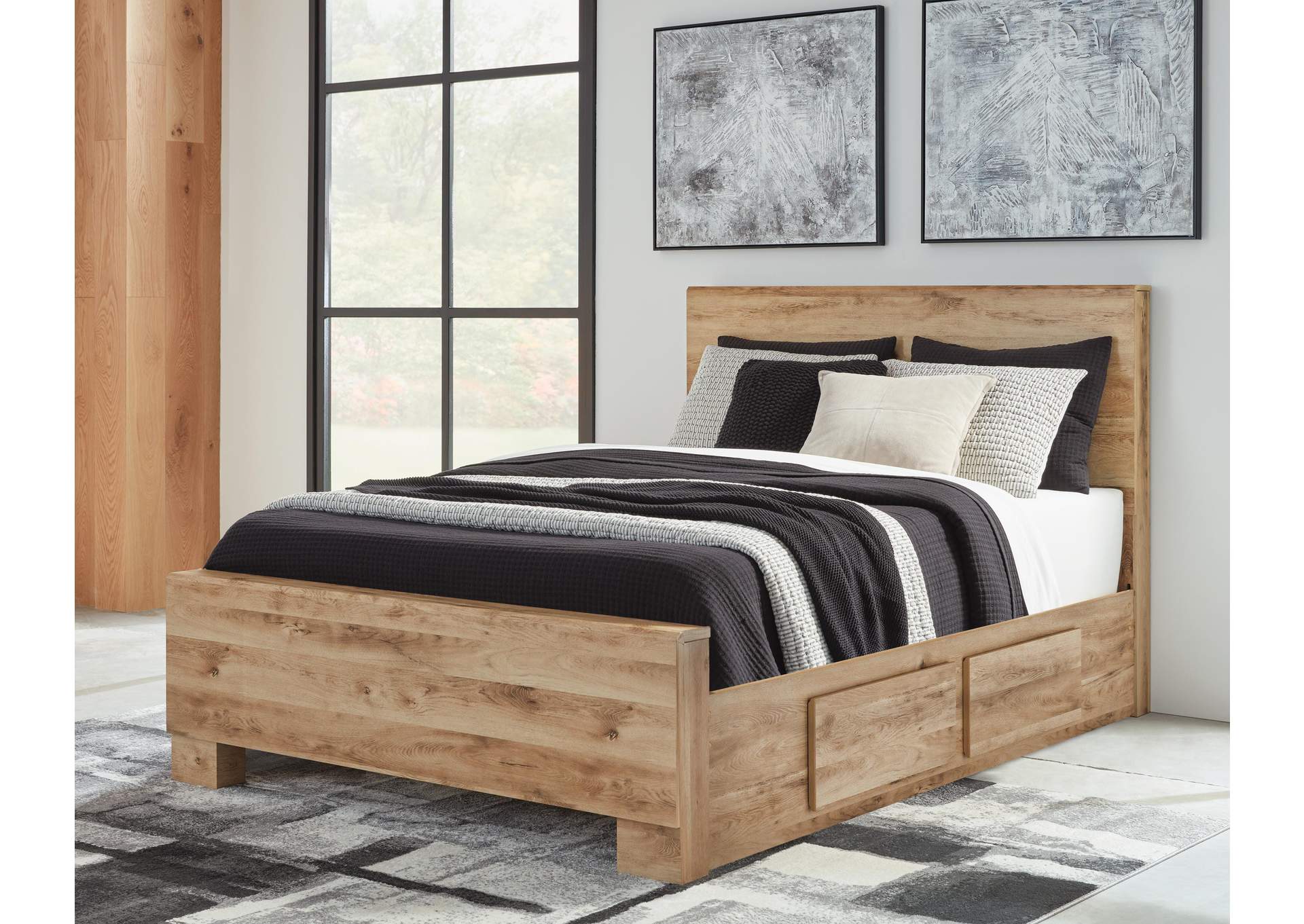 Hyanna Queen Panel Bed with Storage with Mirrored Dresser