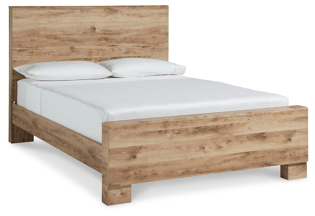 Hyanna Queen Panel Bed in Tan Brown, angle view