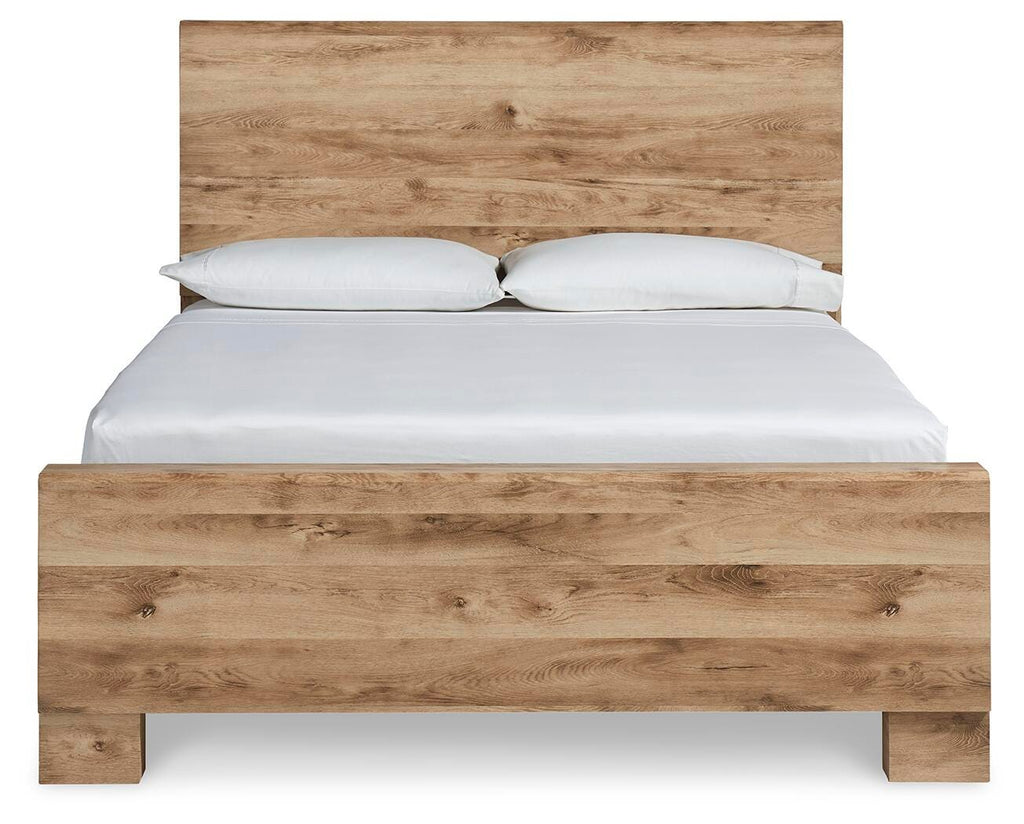 Hyanna Queen Panel Bed in Tan Brown, front view