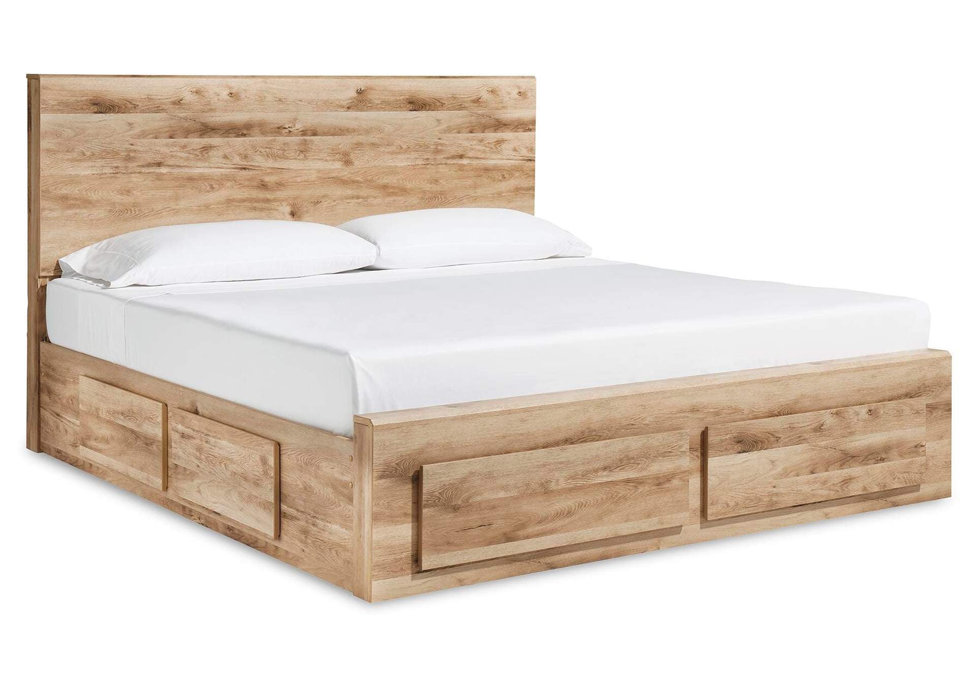 Hyanna Queen Panel Storage Bed with Mirrored Dresser and Nightstand angled view