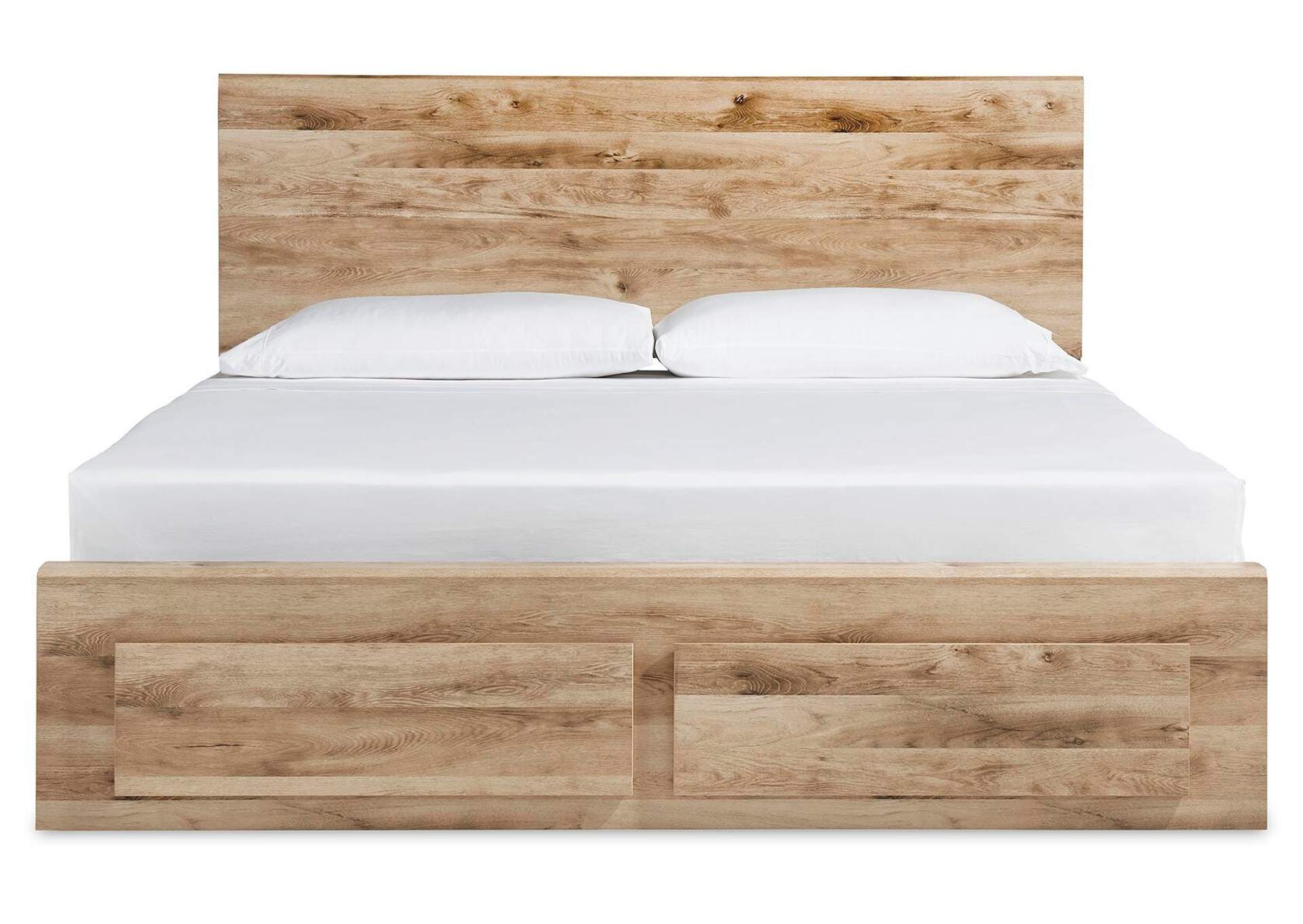 Hyanna Queen Panel Storage Bed with Mirrored Dresser and Nightstand front view