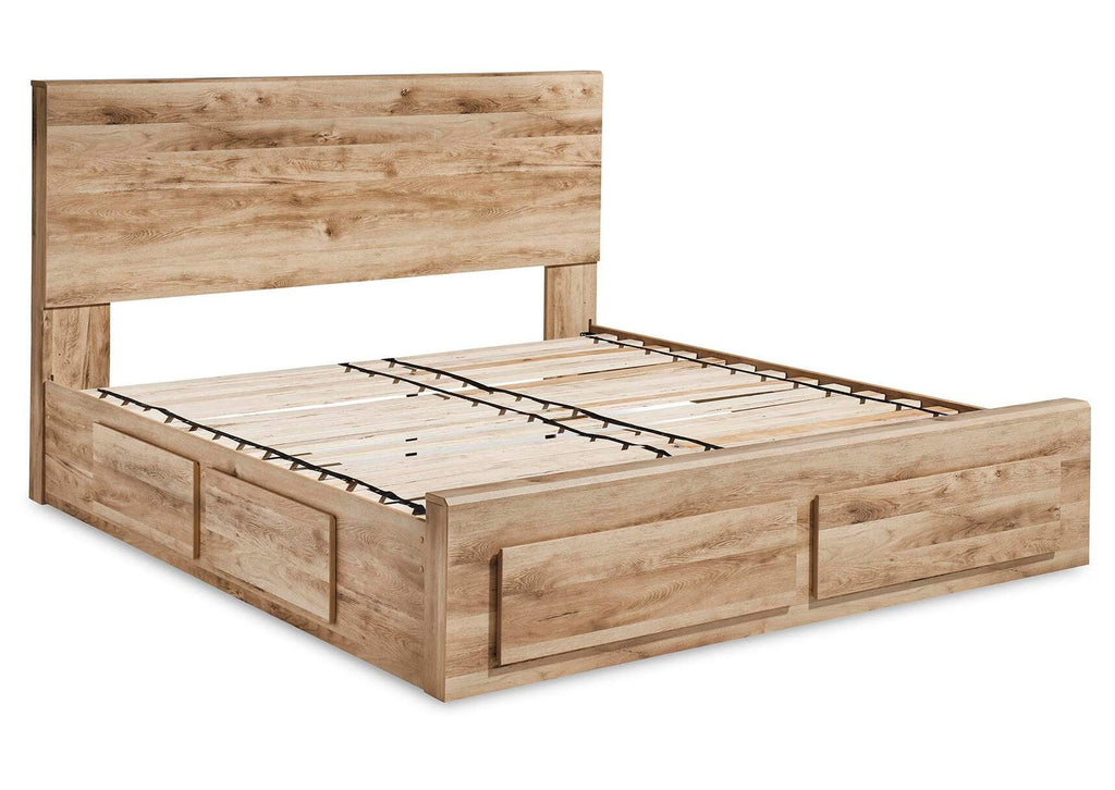 Hyanna King Panel Storage Bed with Mirrored Dresser, Chest and 2 Nightstands angled view