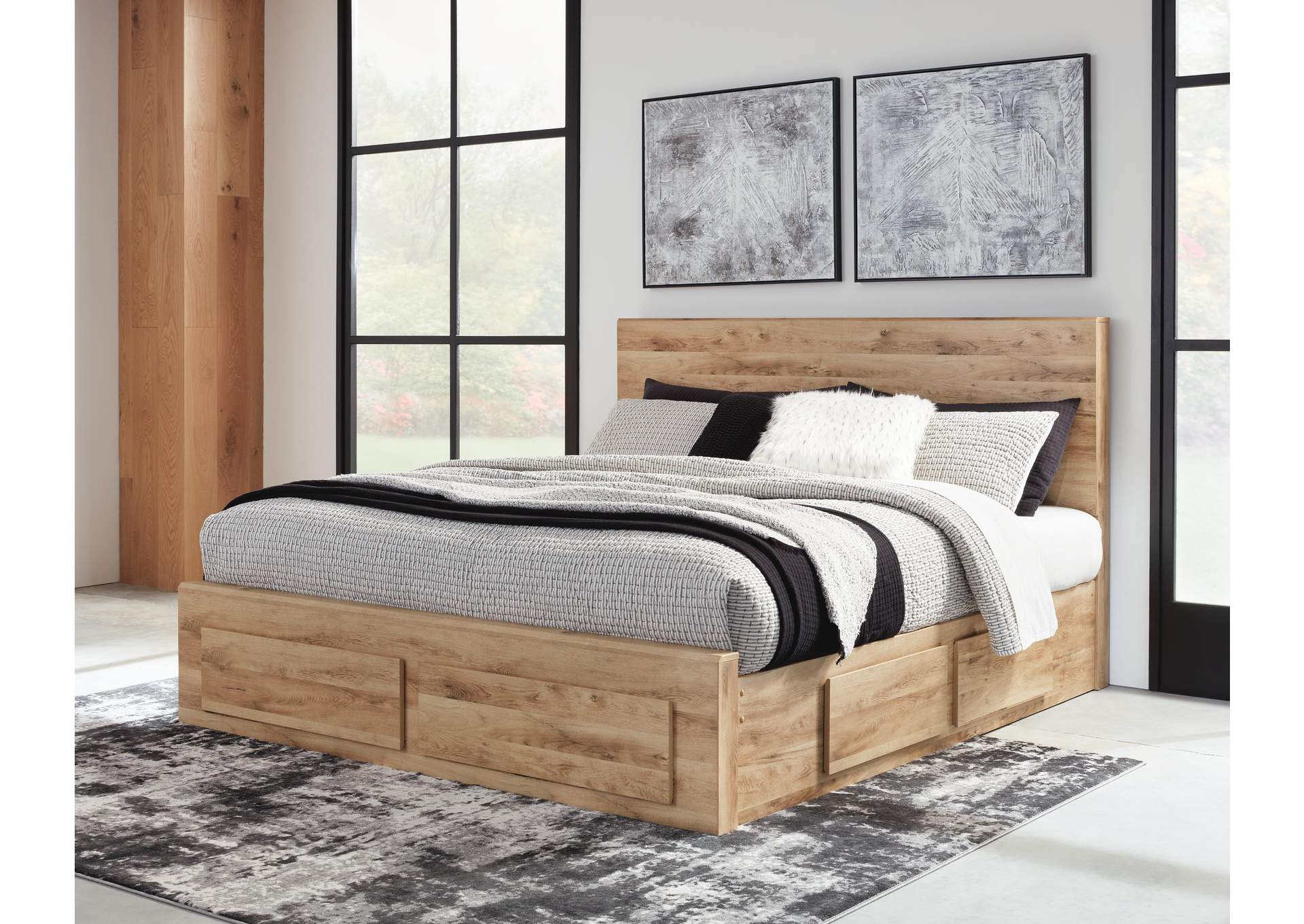 Hyanna Queen Panel Storage Bed with Mirrored Dresser