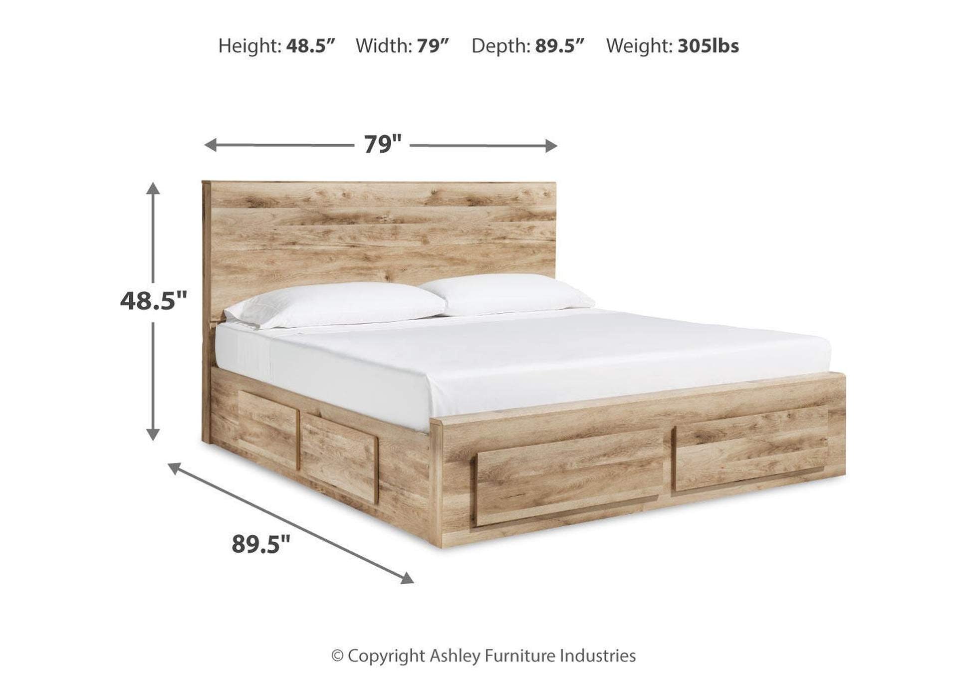 Hyanna King Panel Storage Bed with Mirrored Dresser and 2 Nightstands dimensions