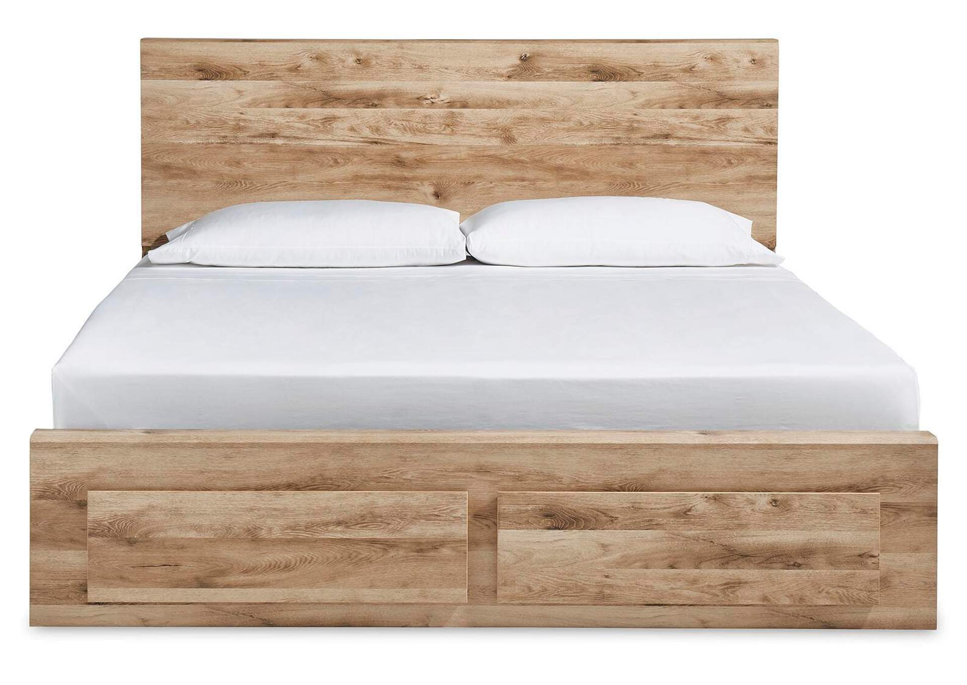 Hyanna King Panel Storage Bed with Mirrored Dresser, Chest and Nightstand front view