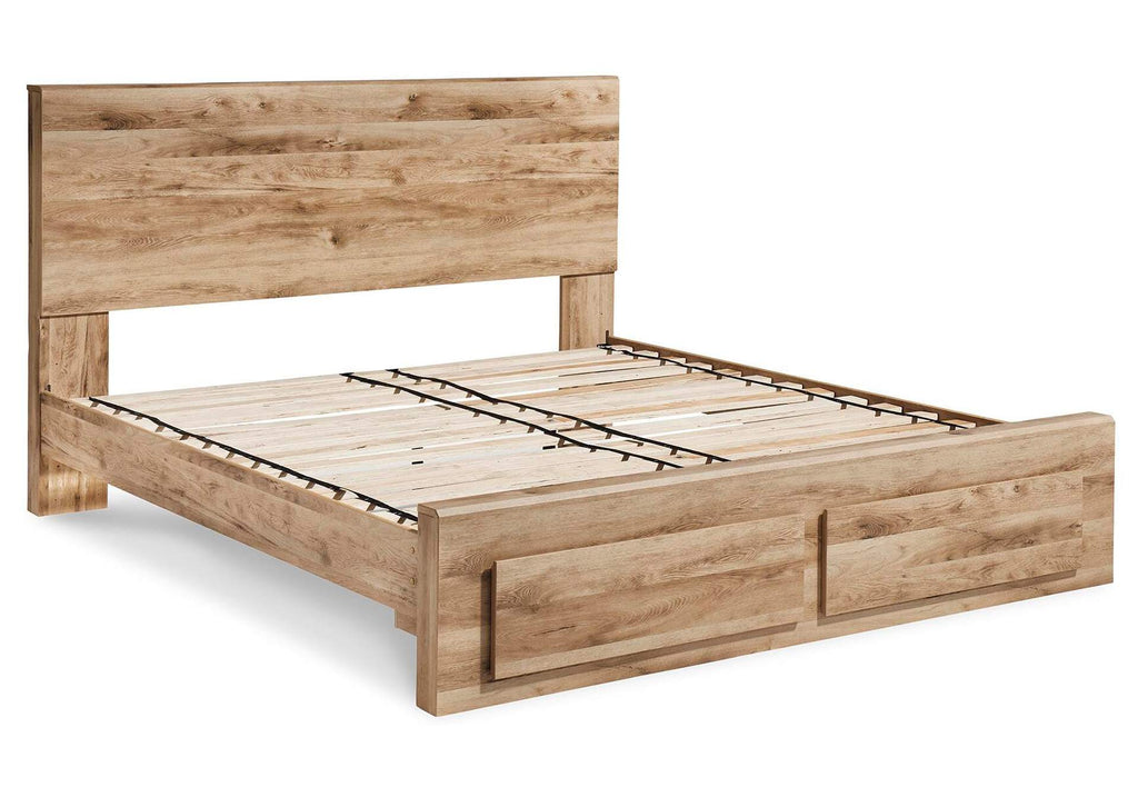 Hyanna King Panel Storage Bed with Mirrored Dresser and Chest angled view