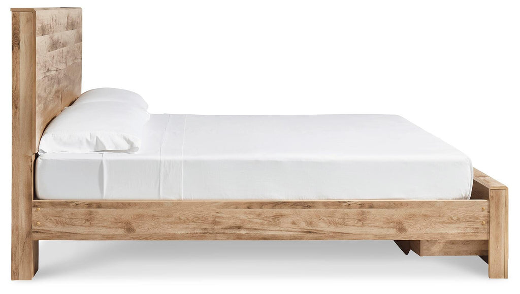 Hyanna Queen Panel Storage Bed in Tan Brown, side view