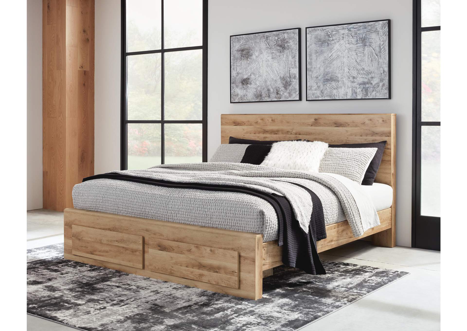 Hyanna King Panel Storage Bed with Mirrored Dresser, Chest and 2 Nightstands