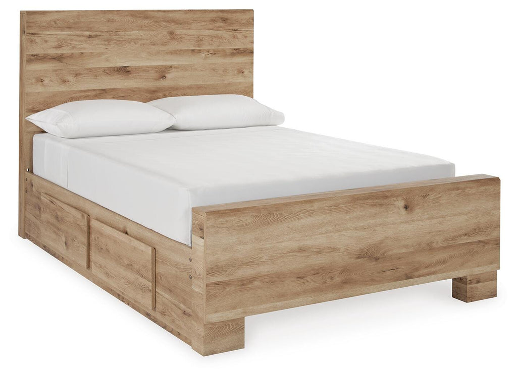 Hyanna Full Panel Bed with 2 Side Storage in Tan Brown, angle view