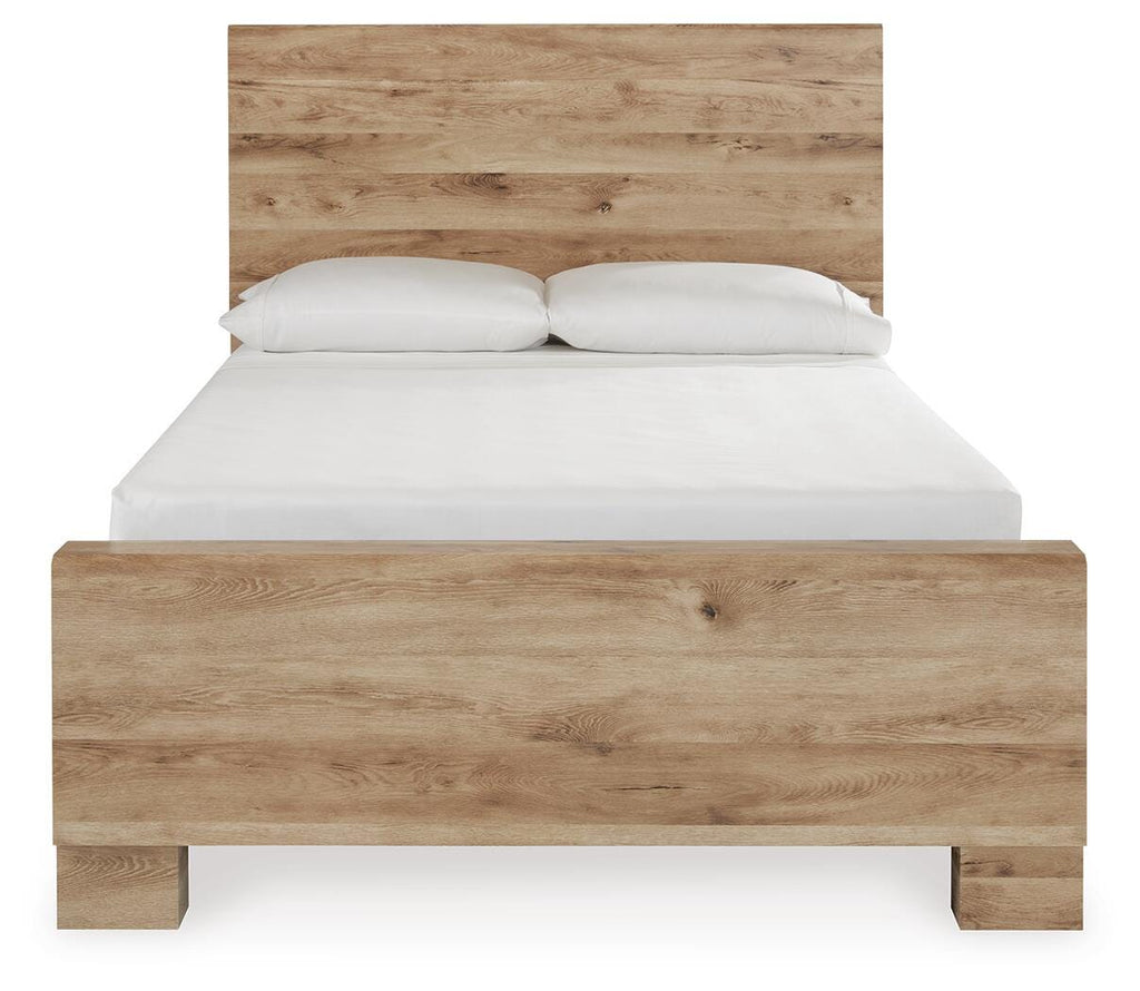 Hyanna Full Panel Bed with 2 Side Storage in Tan Brown, front view