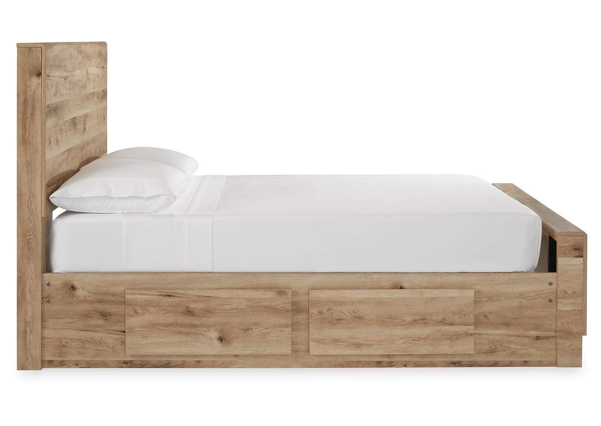 Hyanna Full Panel Bed with Storage with Mirrored Dresser, Chest and 2 Nightstands side view