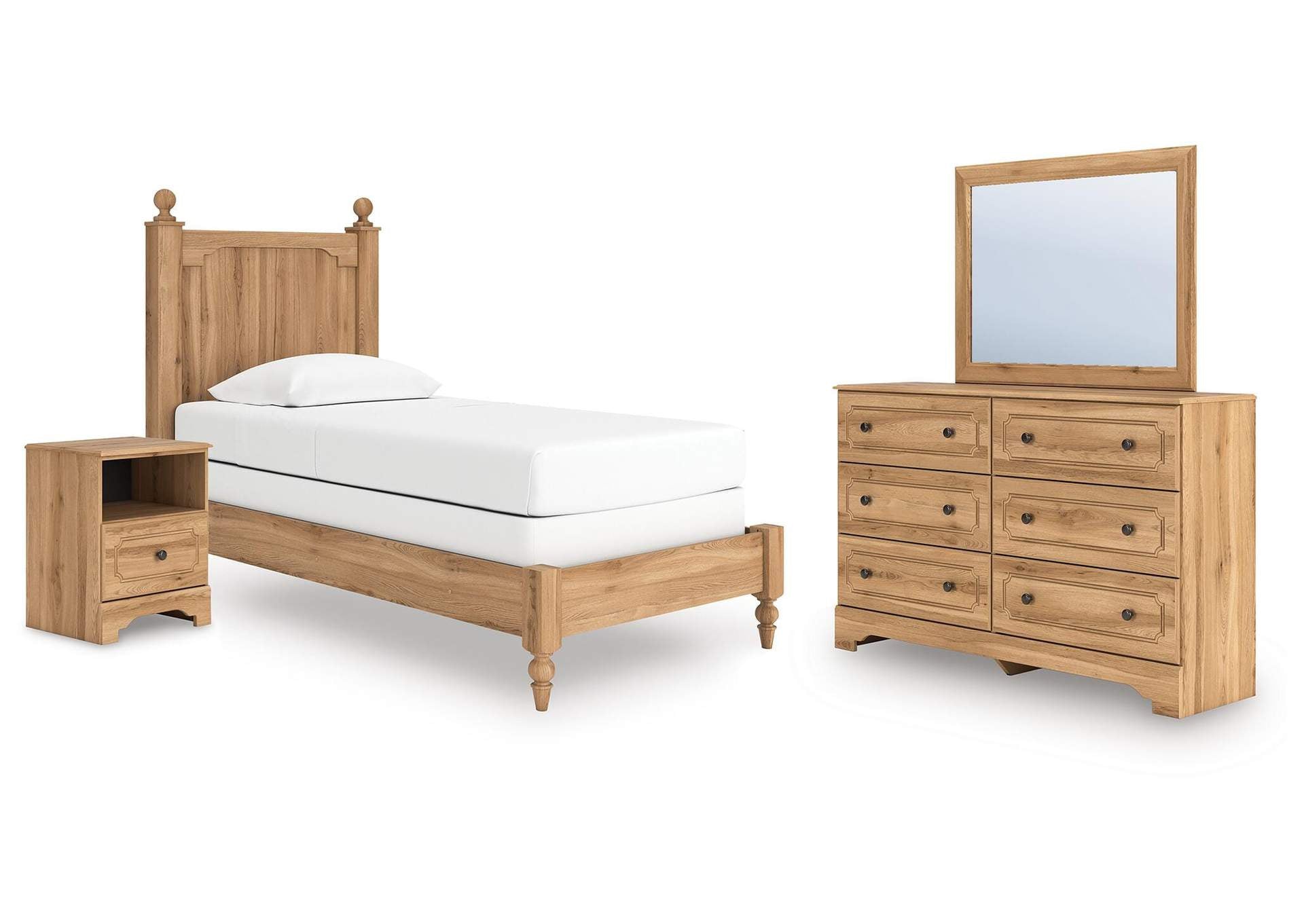 Galletyn Twin Panel Bed with Mirrored Dresser and Nightstand