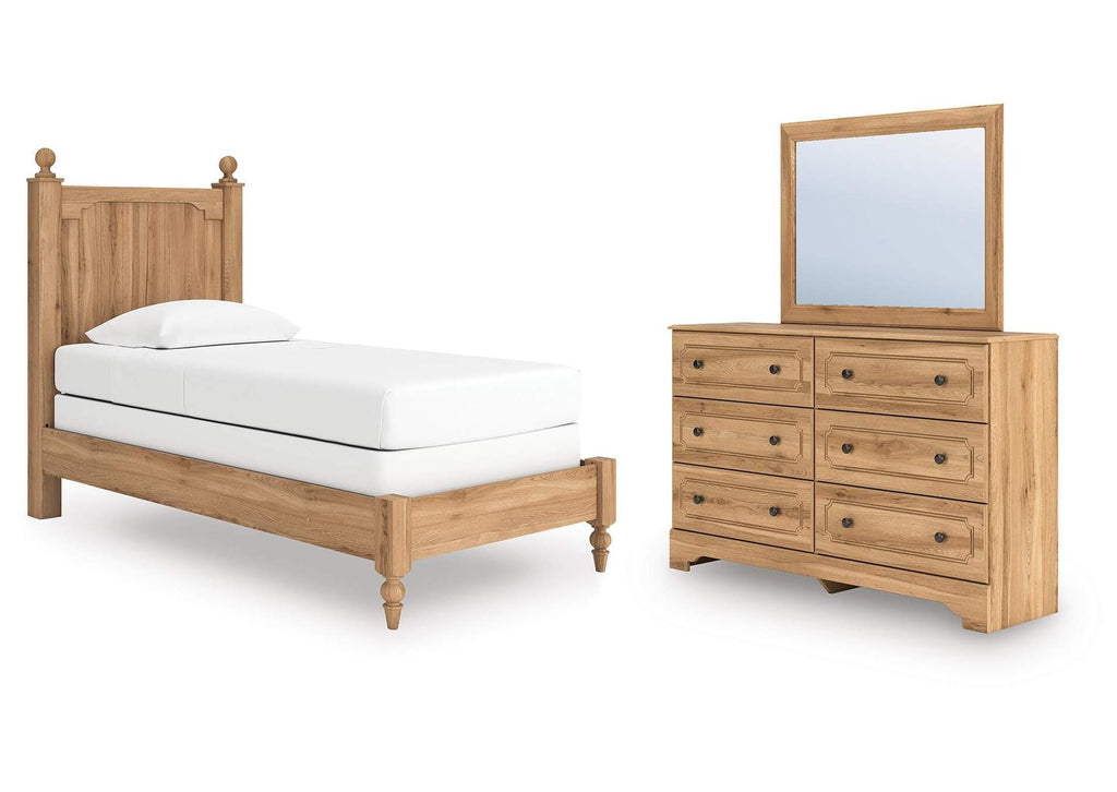 Galletyn Twin Panel Bed with Mirrored Dresser