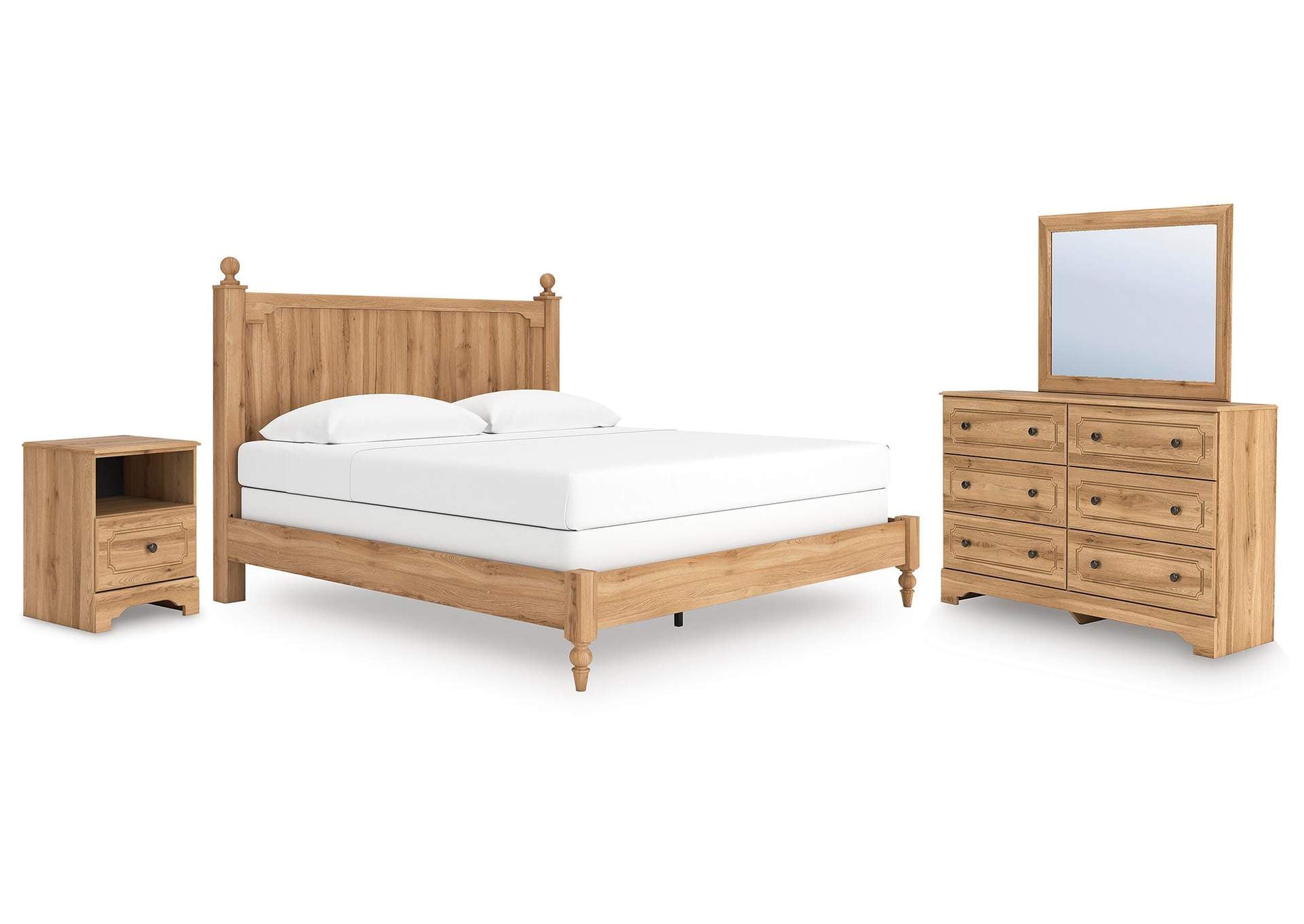 Galletyn King Panel Bed with Mirrored Dresser and Nightstand