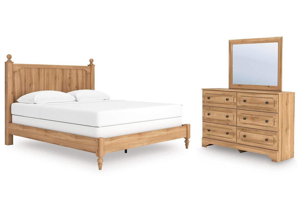 Galletyn King Panel Bed with Mirrored Dresser
