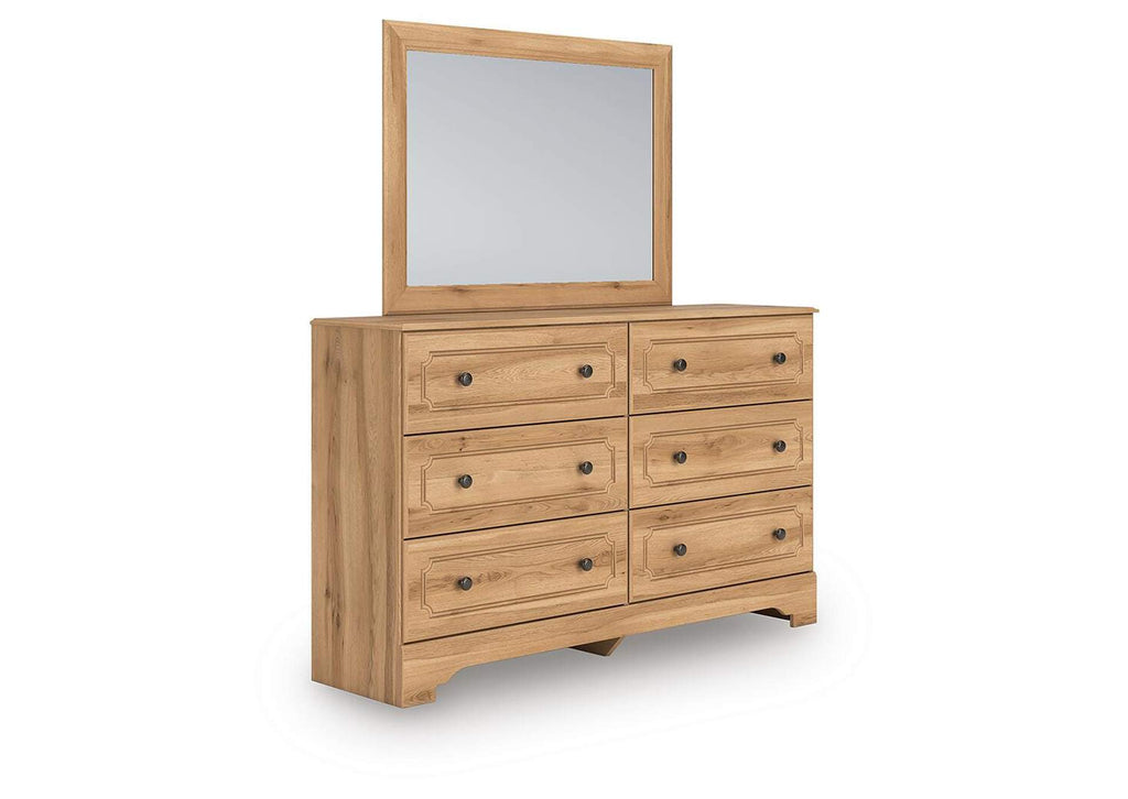 Galletyn Full Panel Bed with Mirrored Dresser angled view