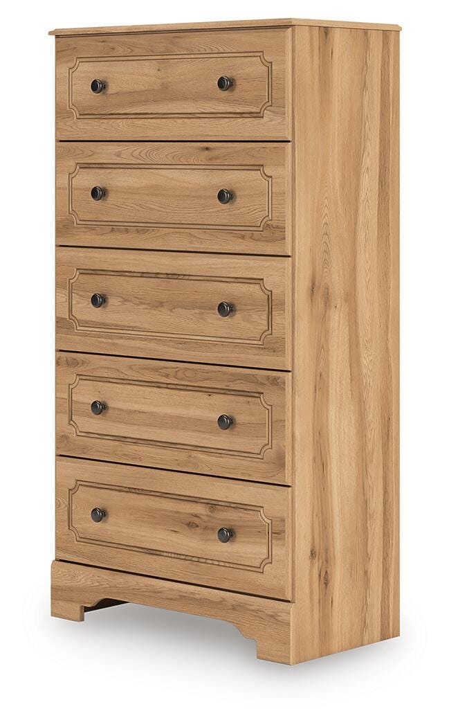 Aleaport Chest of Drawers in Warm Brown, angle view