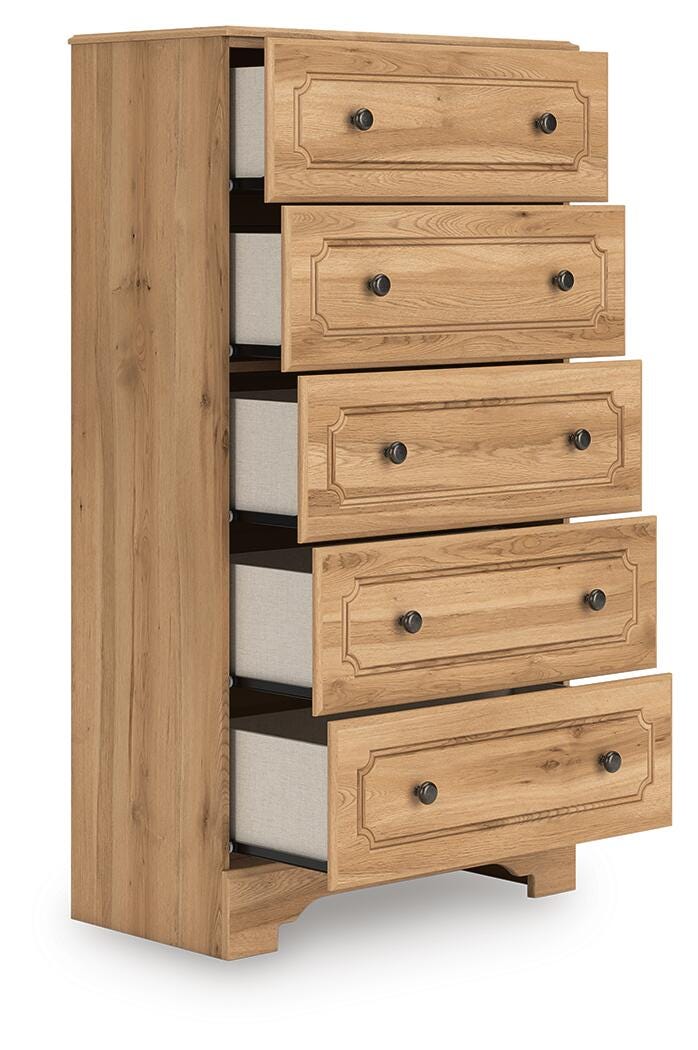 Aleaport Chest of Drawers in Warm Brown, open view