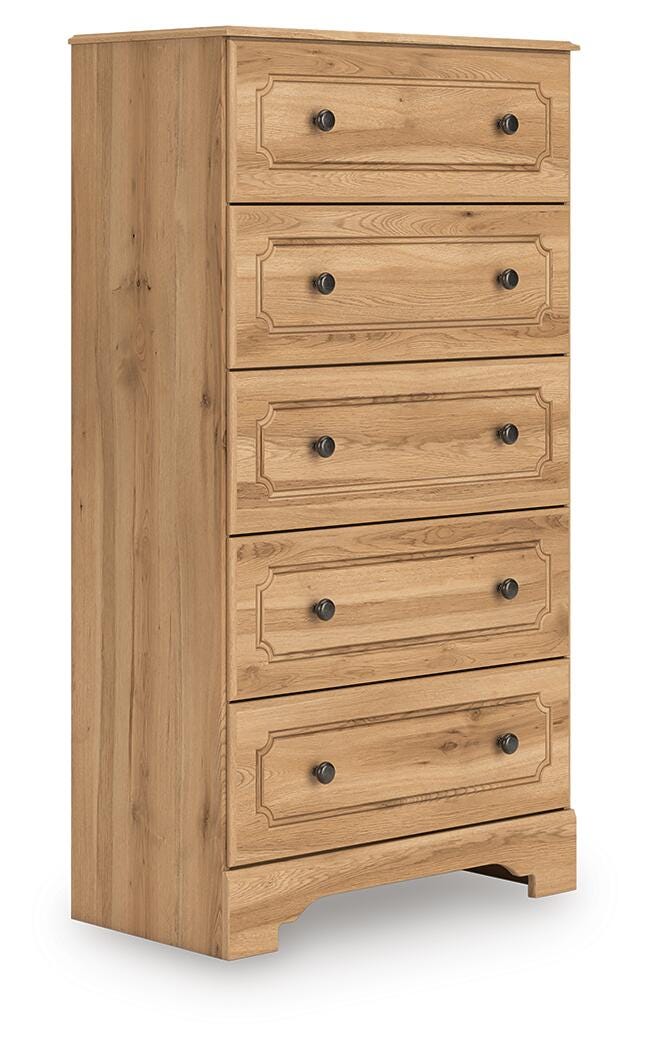 Aleaport Chest of Drawers in Warm Brown, angle view