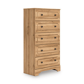 Aleaport Chest of Drawers in Warm Brown, angle view