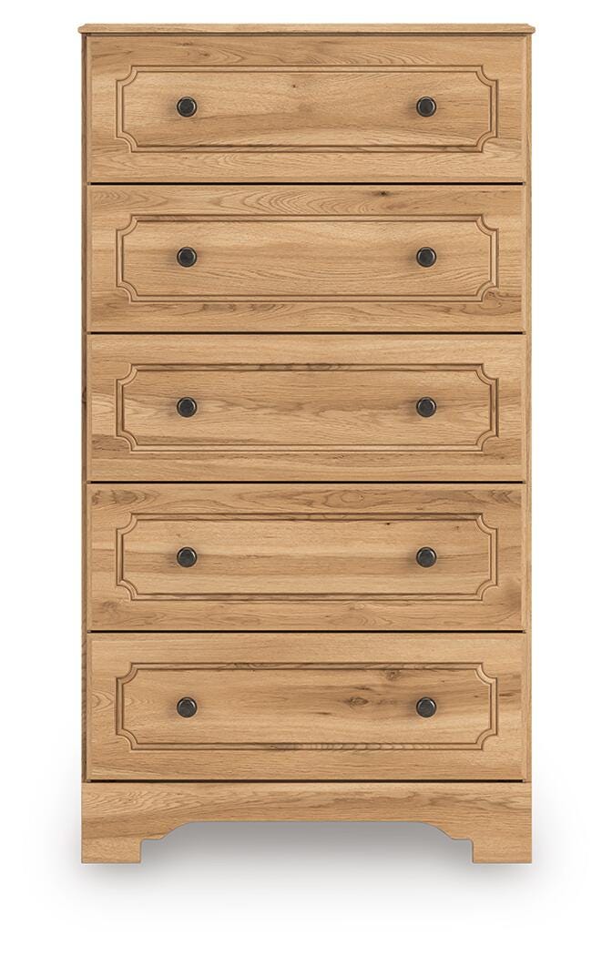 Aleaport Chest of Drawers in Warm Brown, front view