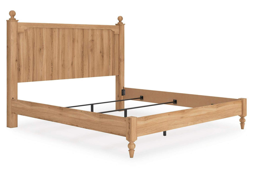 Galletyn King Panel Bed with Mirrored Dresser angled view