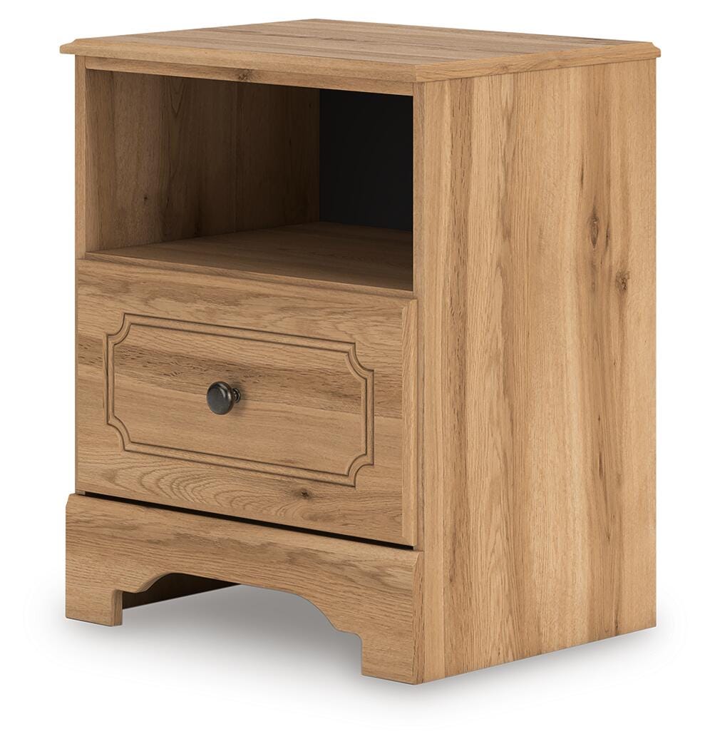 Aleaport Nightstand in Warm Brown, angle view