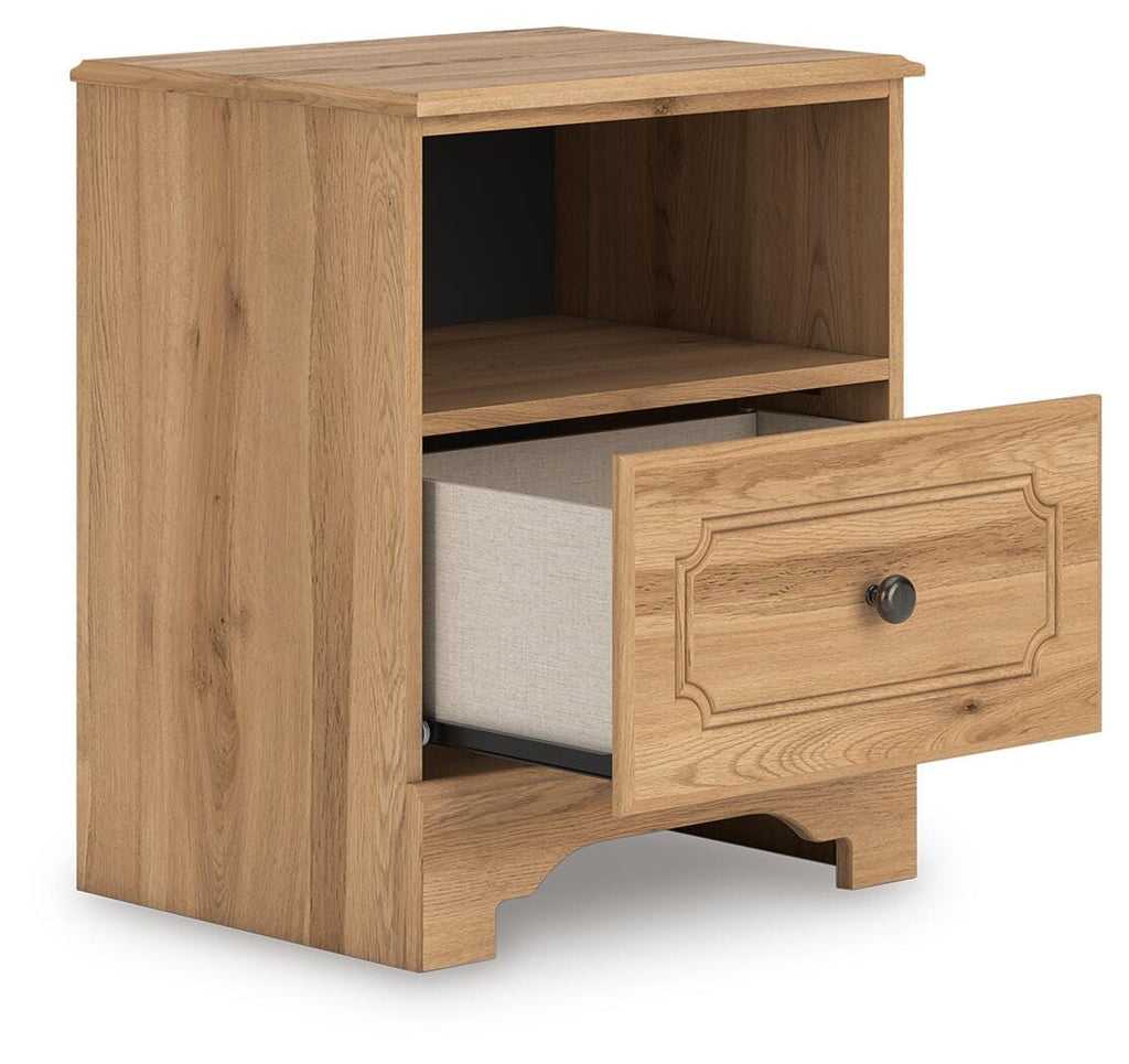Aleaport Nightstand in Warm Brown, open view