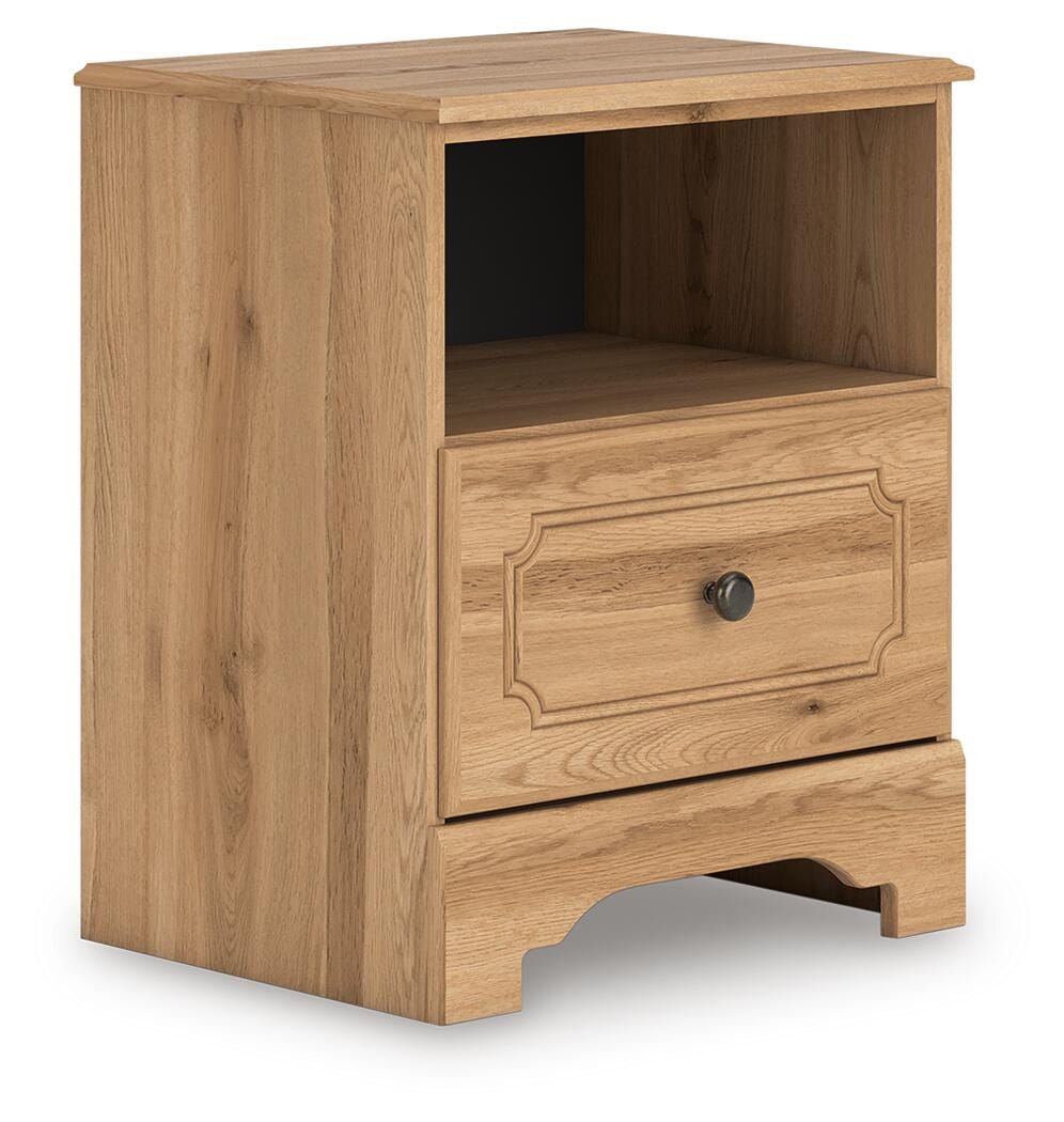 Aleaport Nightstand in Warm Brown, angle view