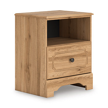 Aleaport Nightstand in Warm Brown, angle view