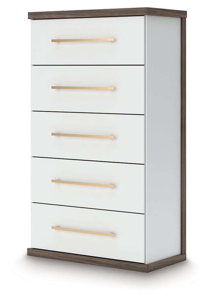 Kendanport Chest of Drawers in Brown/White, angle view