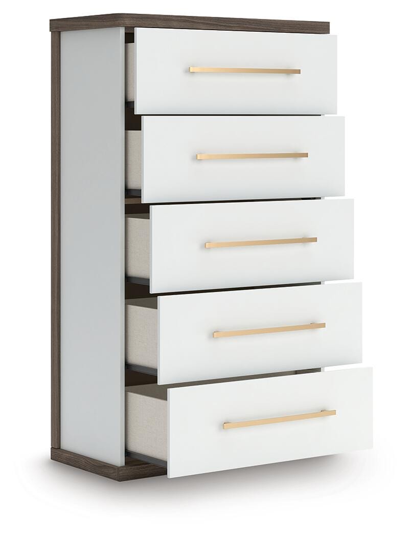 Kendanport Chest of Drawers in Brown/White, open view
