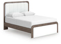 Kendanport Queen Upholstered Bed in White/Brown, angle view