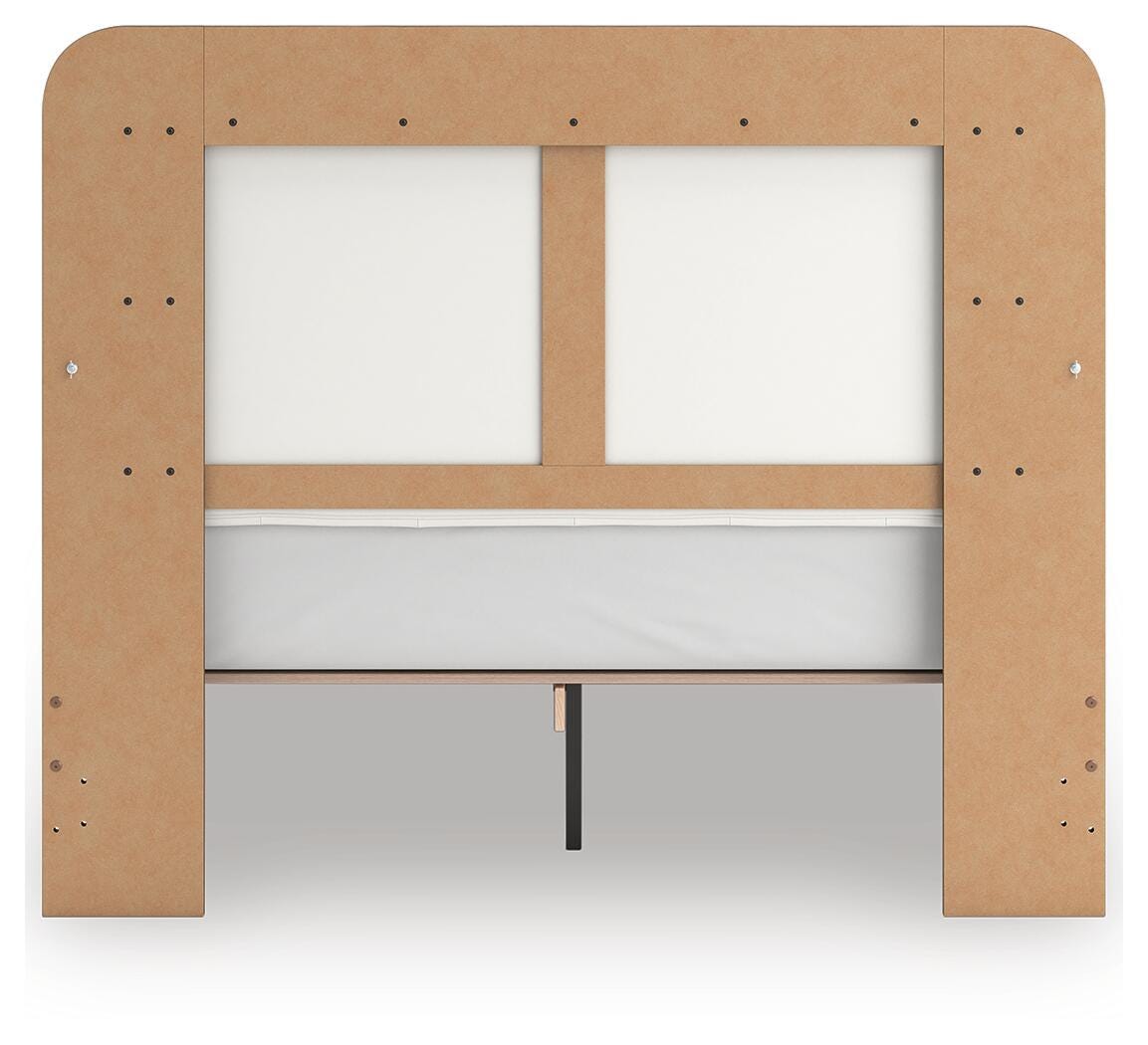 Kendanport Queen Upholstered Bed in White/Brown, back view
