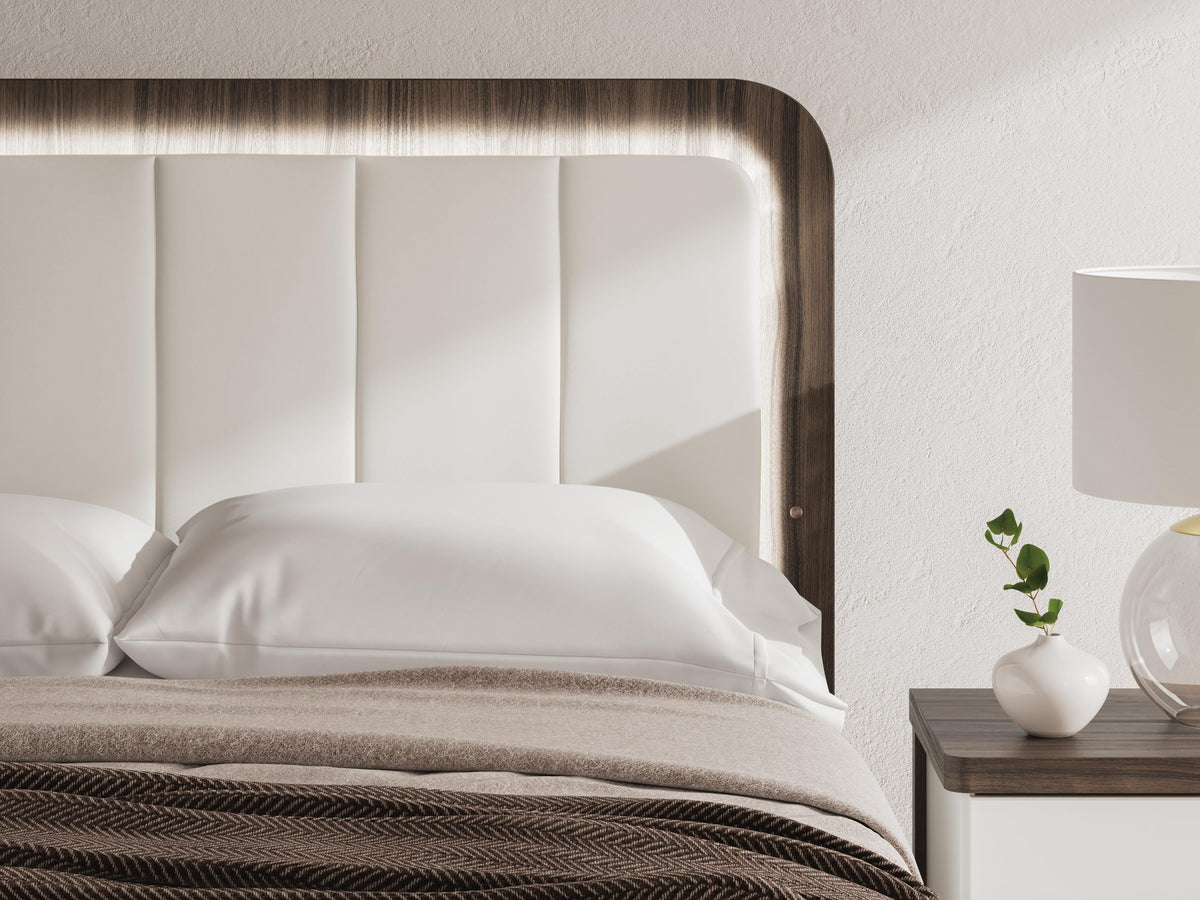 Kendanport Queen Upholstered Bed in White/Brown, detail view