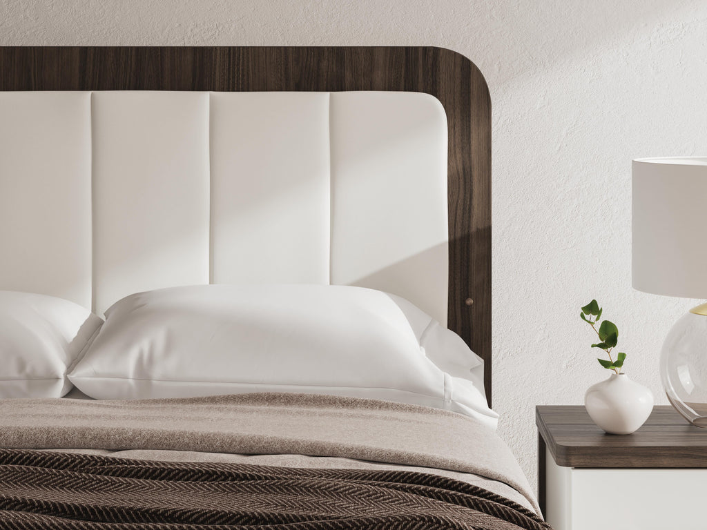 Kendanport Queen Upholstered Bed in White/Brown, detail view
