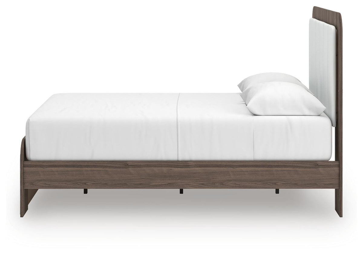 Kendanport Queen Upholstered Bed in White/Brown, alternate side view