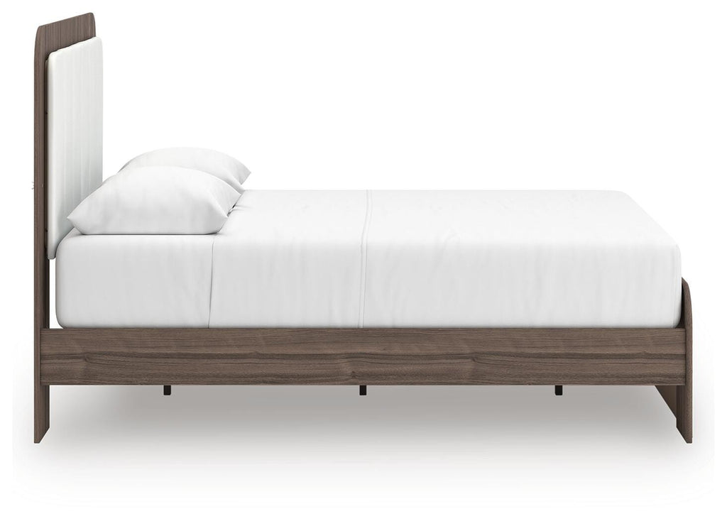 Kendanport Queen Upholstered Bed in White/Brown, side view