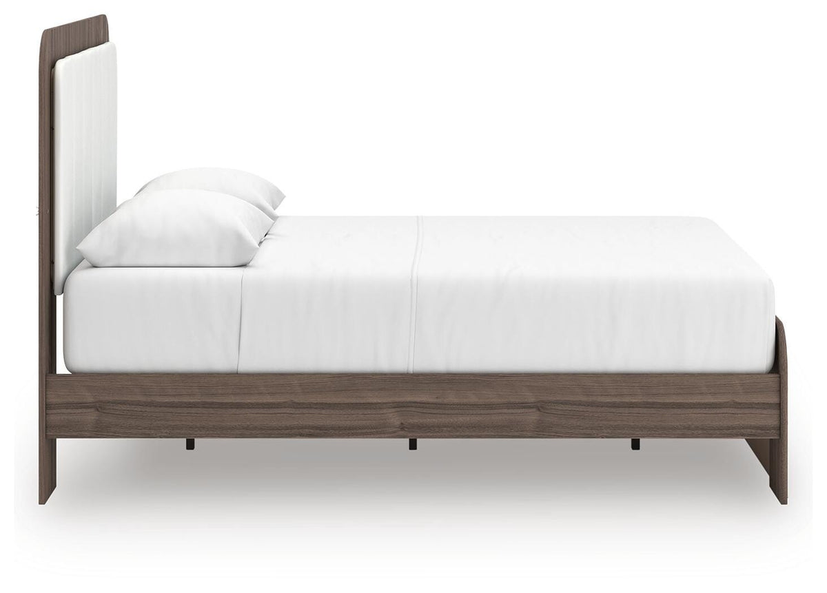 Kendanport Queen Upholstered Bed in White/Brown, side view
