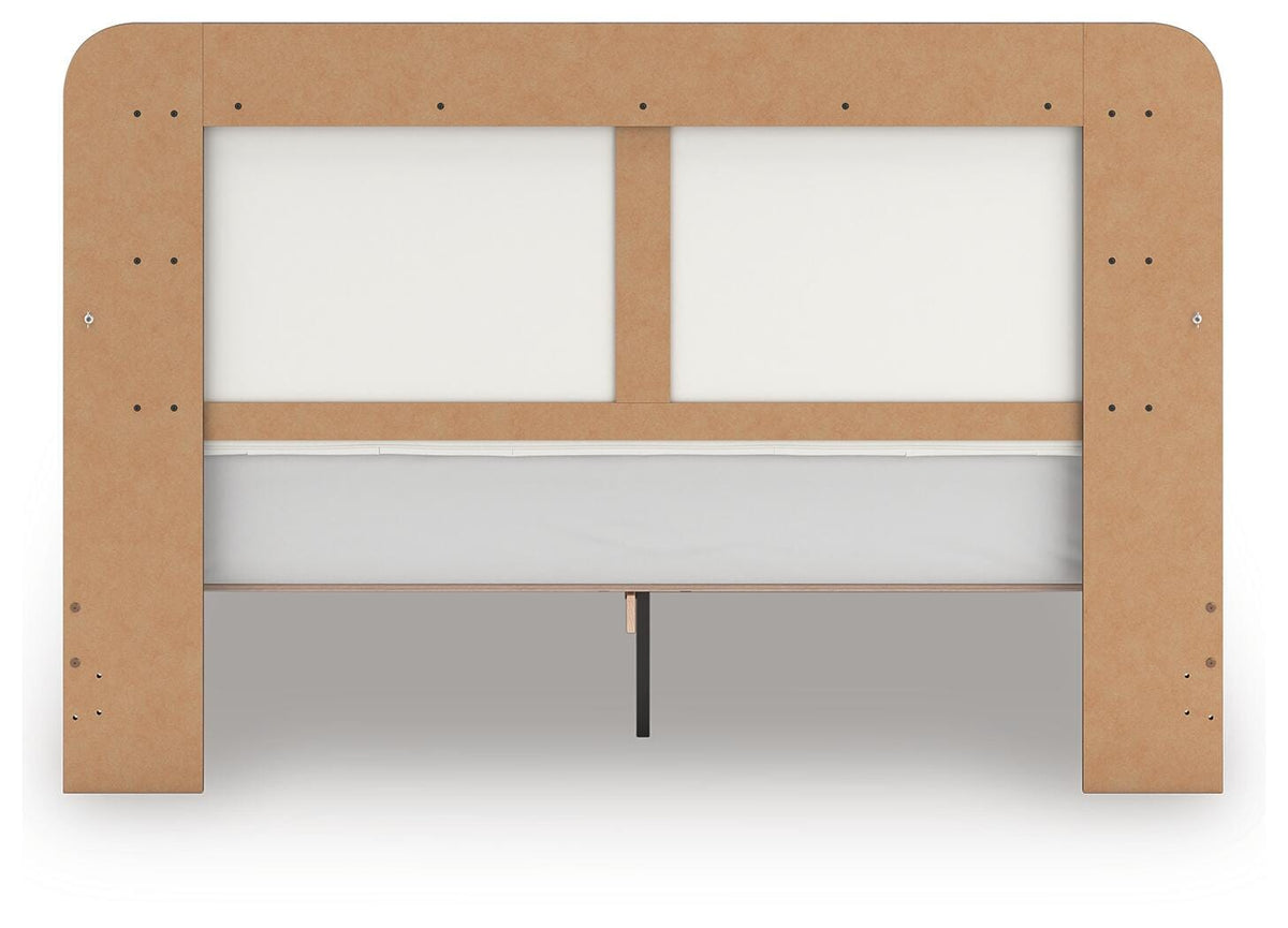 Kendanport King Upholstered Bed in White/Brown, back view