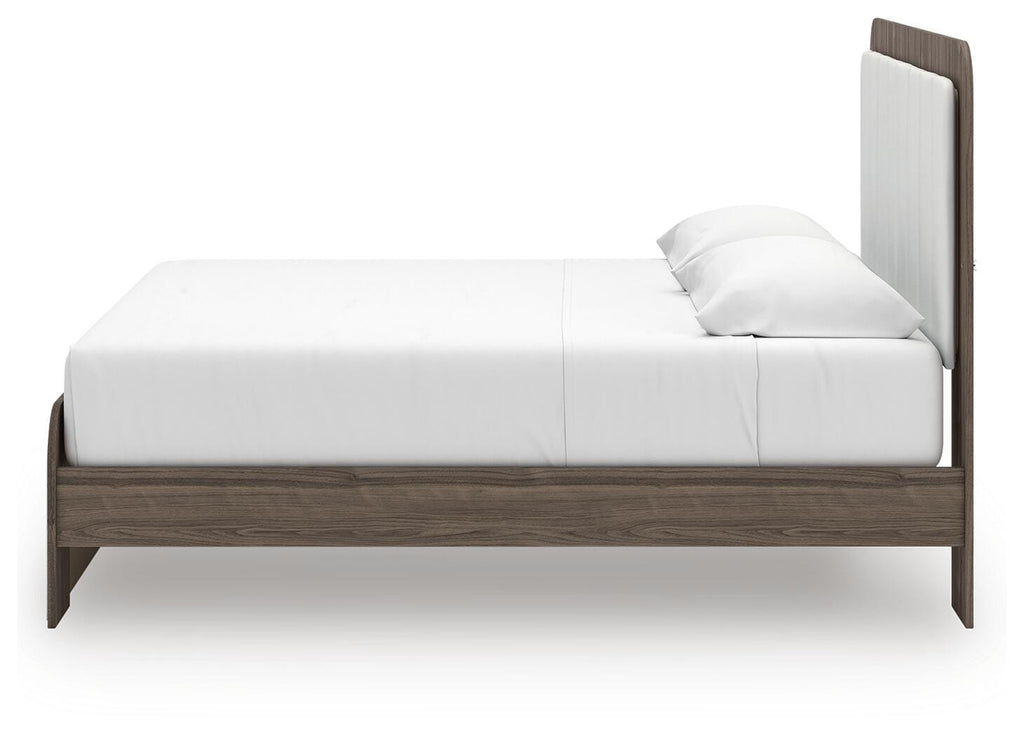 Kendanport King Upholstered Bed in White/Brown, alternate side view