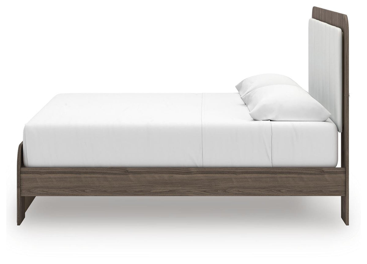Kendanport King Upholstered Bed in White/Brown, alternate side view