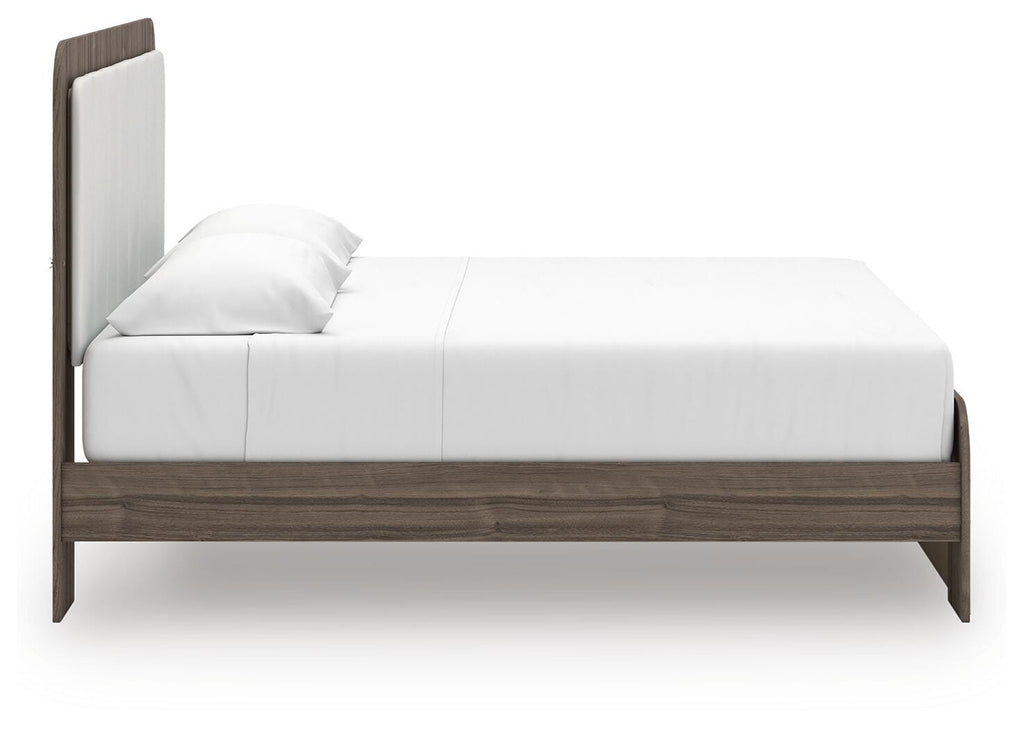Kendanport King Upholstered Bed in White/Brown, side view