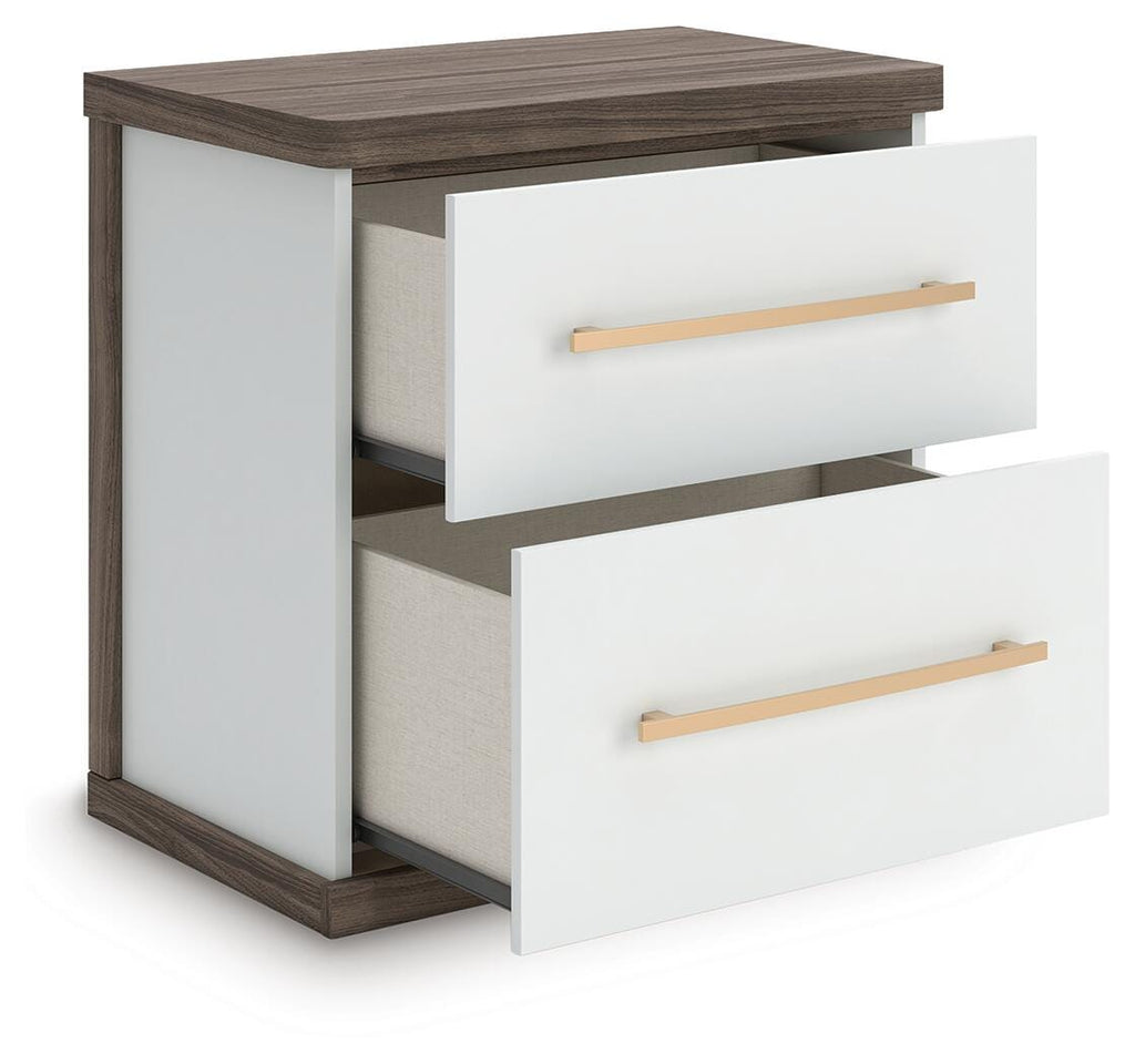 Kendanport Nightstand in Brown/White, open view