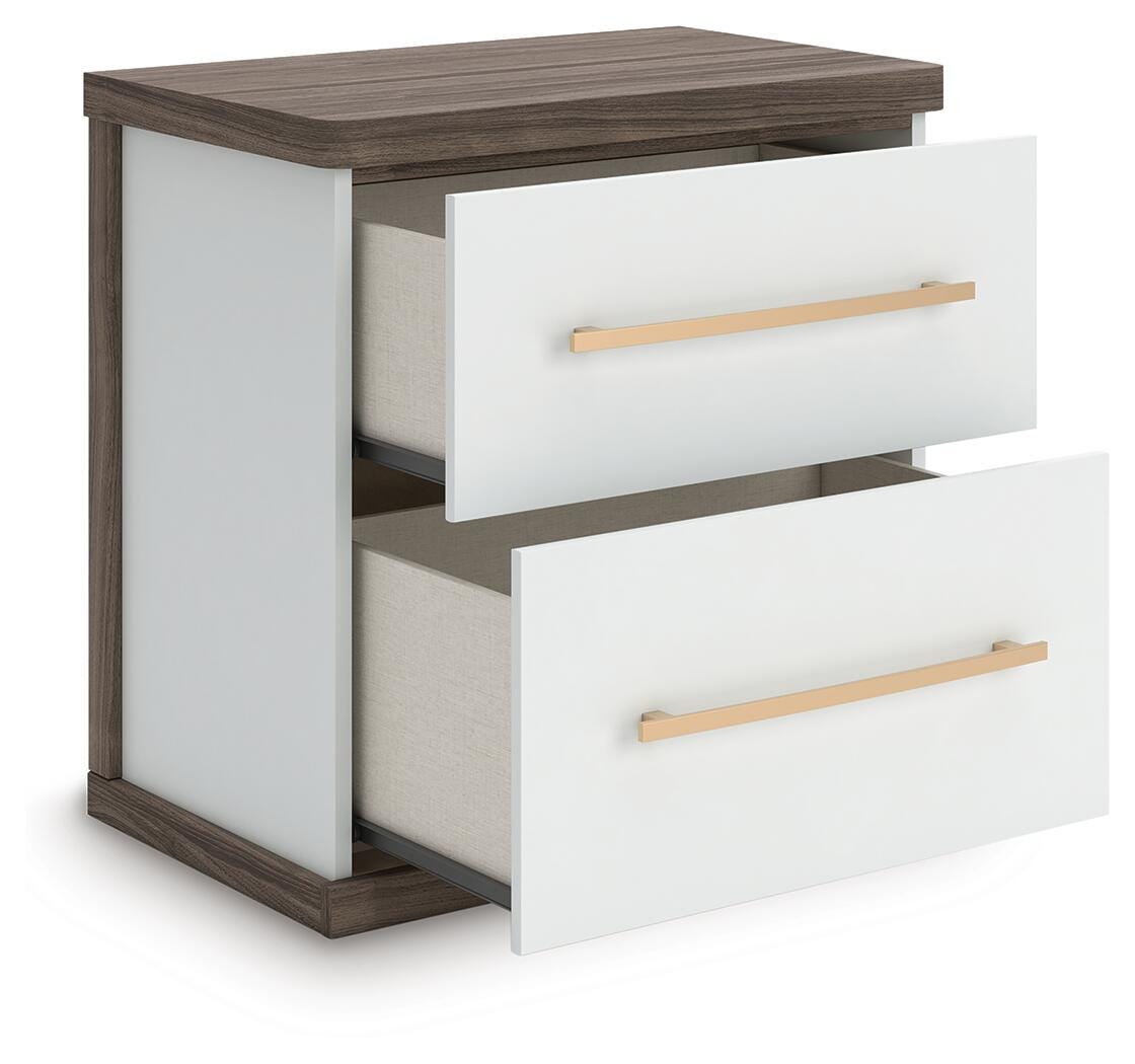 Kendanport Nightstand in Brown/White, open view