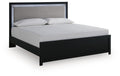 Maeling King Upholstered Panel Bed in Black, angle view