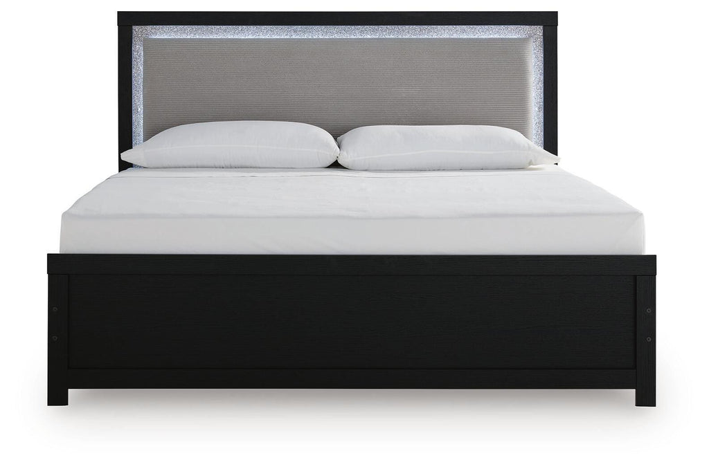 Maeling King Upholstered Panel Bed in Black, front view