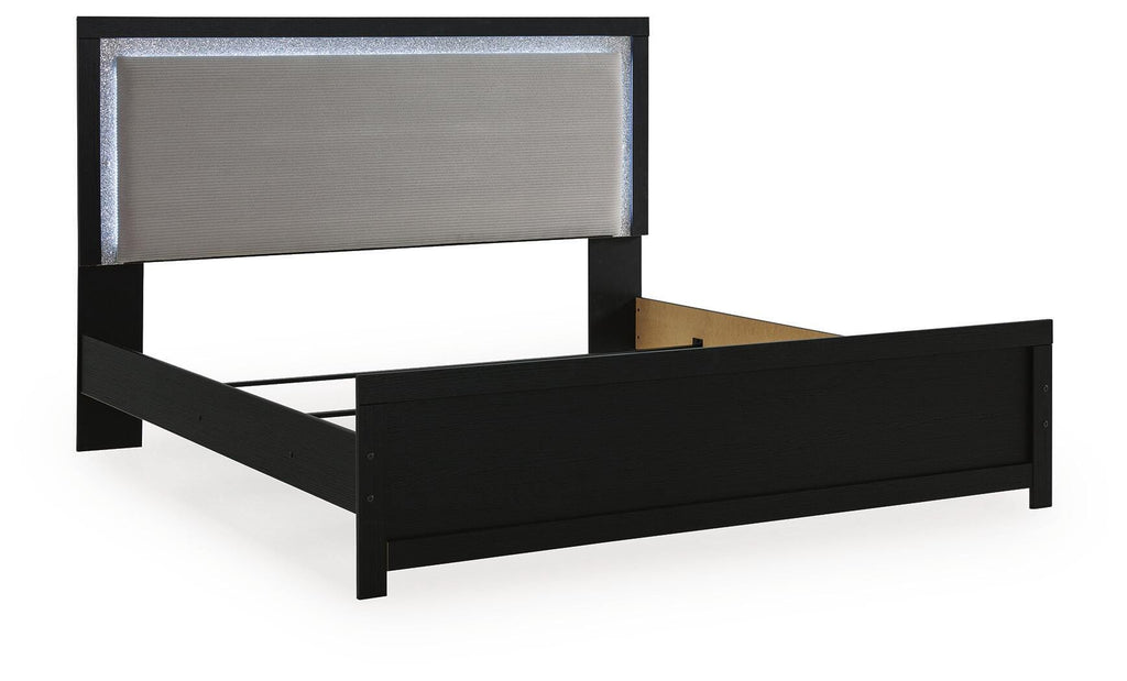 Maeling King Upholstered Panel Bed in Black, angle view