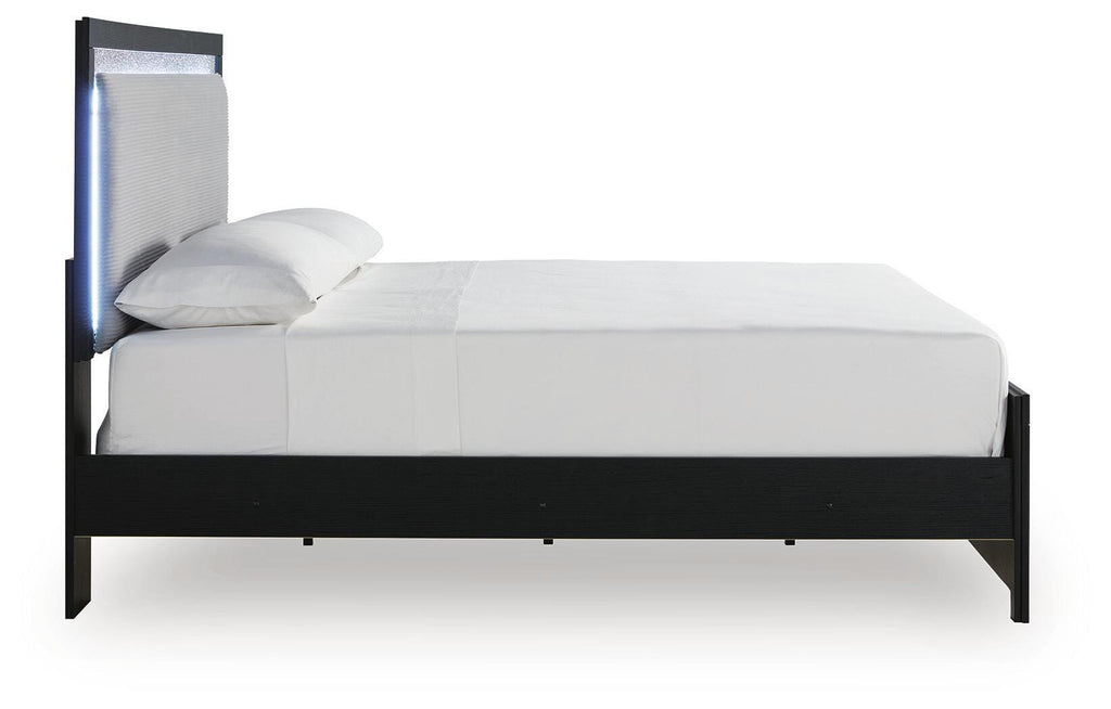 Maeling King Upholstered Panel Bed in Black, side view